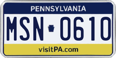 PA license plate MSN0610