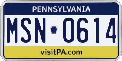 PA license plate MSN0614