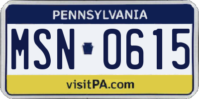 PA license plate MSN0615