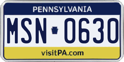 PA license plate MSN0630