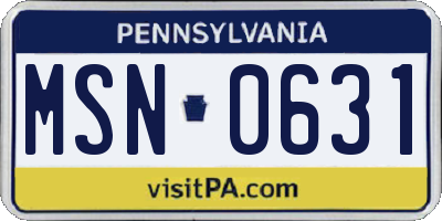 PA license plate MSN0631