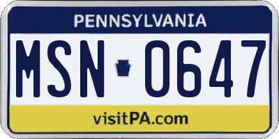 PA license plate MSN0647