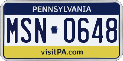 PA license plate MSN0648