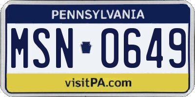 PA license plate MSN0649