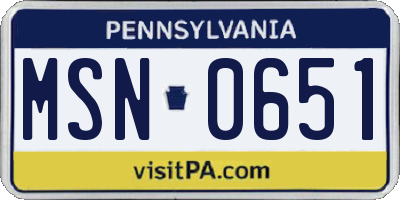 PA license plate MSN0651