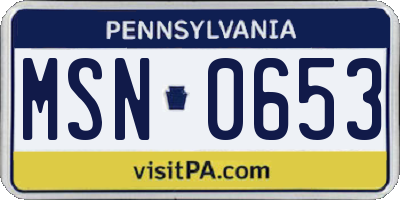 PA license plate MSN0653