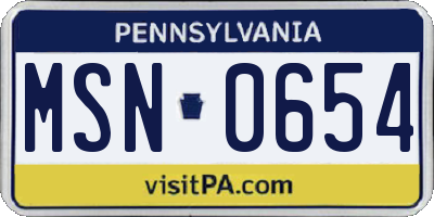 PA license plate MSN0654