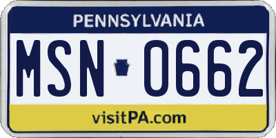 PA license plate MSN0662