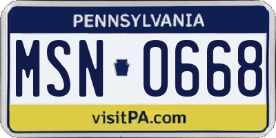 PA license plate MSN0668