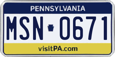 PA license plate MSN0671