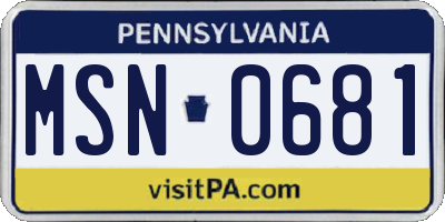 PA license plate MSN0681