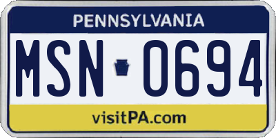 PA license plate MSN0694