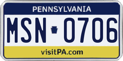 PA license plate MSN0706