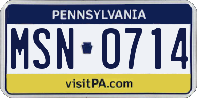 PA license plate MSN0714