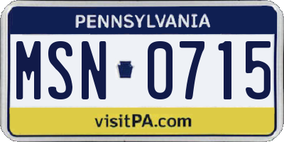 PA license plate MSN0715