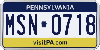 PA license plate MSN0718