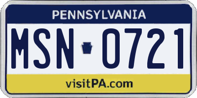 PA license plate MSN0721