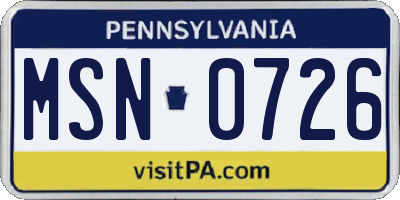 PA license plate MSN0726