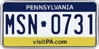 PA license plate MSN0731