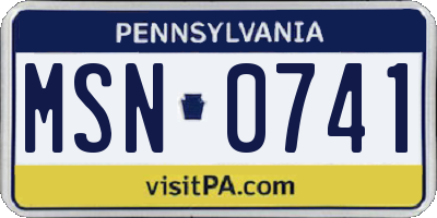 PA license plate MSN0741