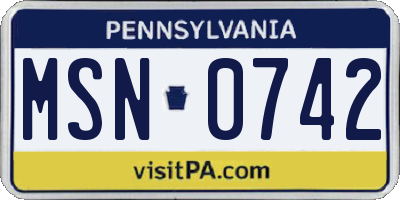PA license plate MSN0742