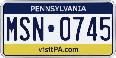 PA license plate MSN0745