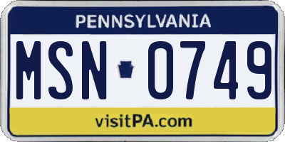 PA license plate MSN0749