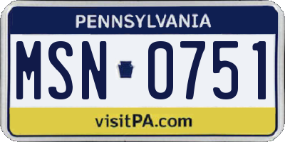PA license plate MSN0751