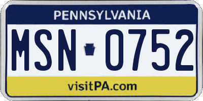 PA license plate MSN0752