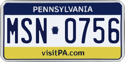PA license plate MSN0756