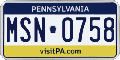 PA license plate MSN0758