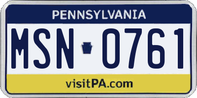 PA license plate MSN0761