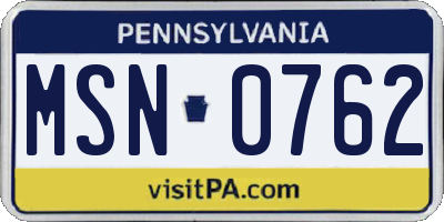 PA license plate MSN0762