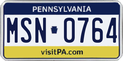 PA license plate MSN0764