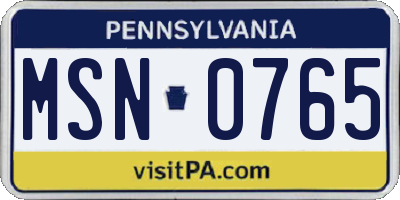 PA license plate MSN0765