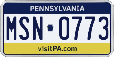 PA license plate MSN0773
