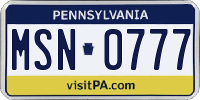 PA license plate MSN0777