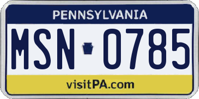 PA license plate MSN0785