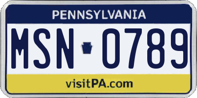 PA license plate MSN0789