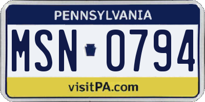 PA license plate MSN0794