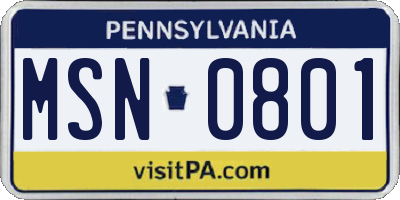 PA license plate MSN0801