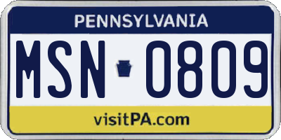 PA license plate MSN0809