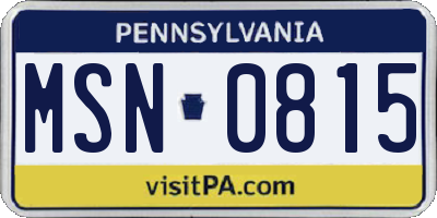 PA license plate MSN0815