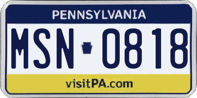 PA license plate MSN0818