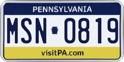 PA license plate MSN0819