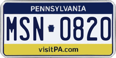 PA license plate MSN0820