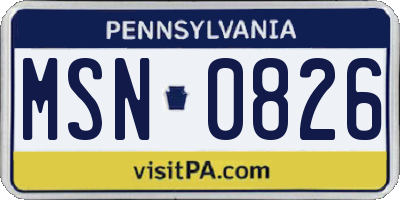 PA license plate MSN0826