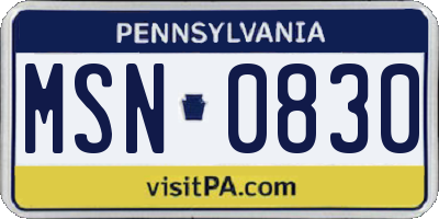 PA license plate MSN0830