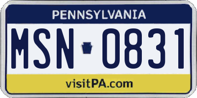 PA license plate MSN0831