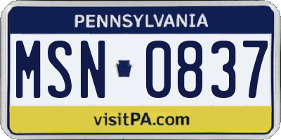 PA license plate MSN0837